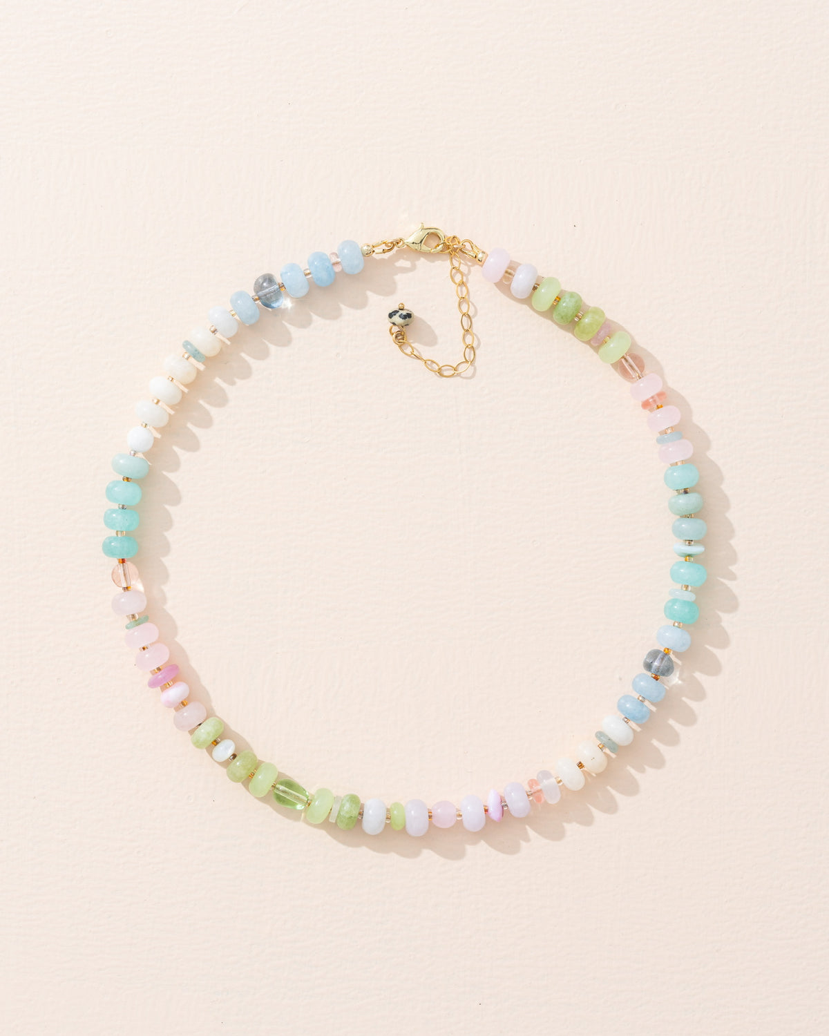 Pebble x Susan Alexandra No. 2 — pastel aquamarine and rose quartz necklace